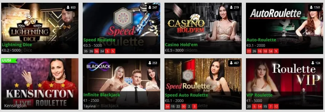 Magic Red Casino kategoriat ja valiot livekasinon peleille
