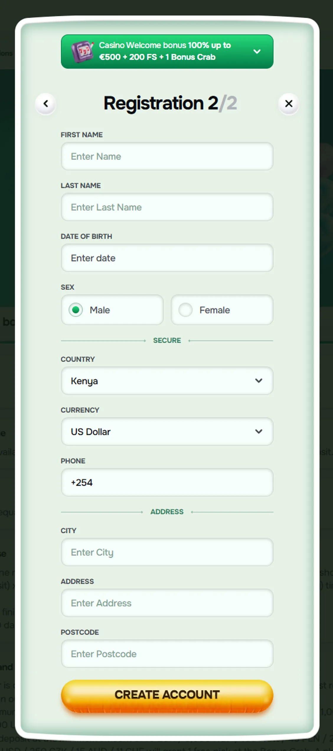 Casinolo Registration