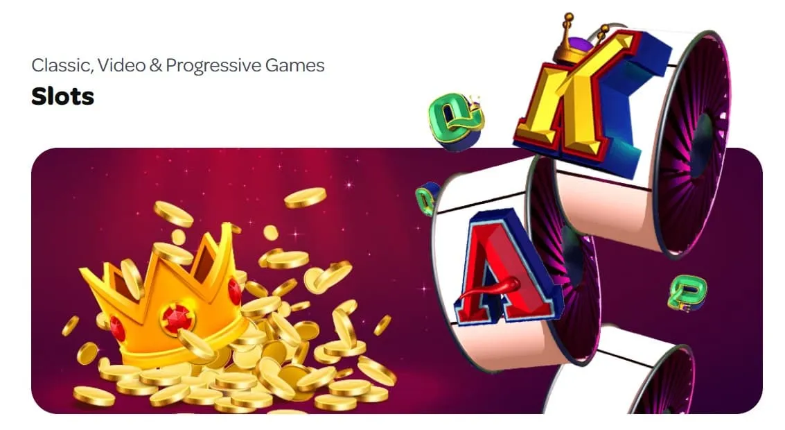 Spin Casino kuva kasinopelien rullista ja rahakolikoita kullan värisiä ja kultainen kruunu