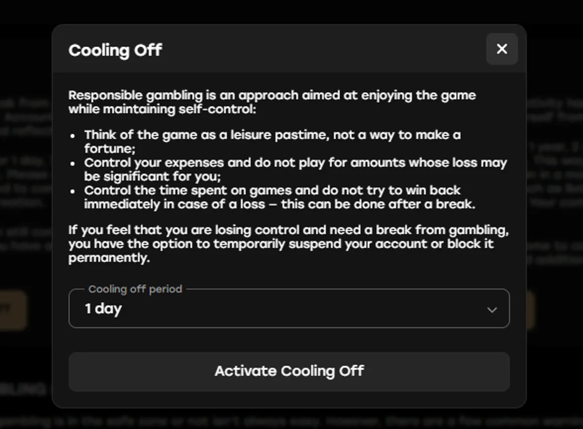 Responsible gambling tools at Fairspin