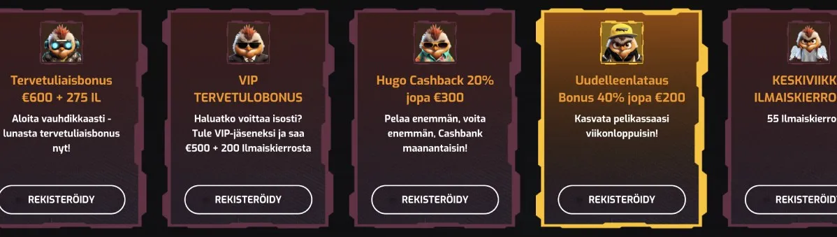 Hugo casino vaihtuvat bonuskampanjat