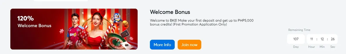 What is the casino welcome bonus at BK8 Casino?