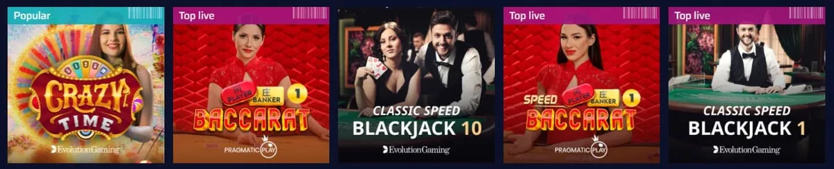 Justbit Casino valikoima ja kategoriat live kasinon peleissä