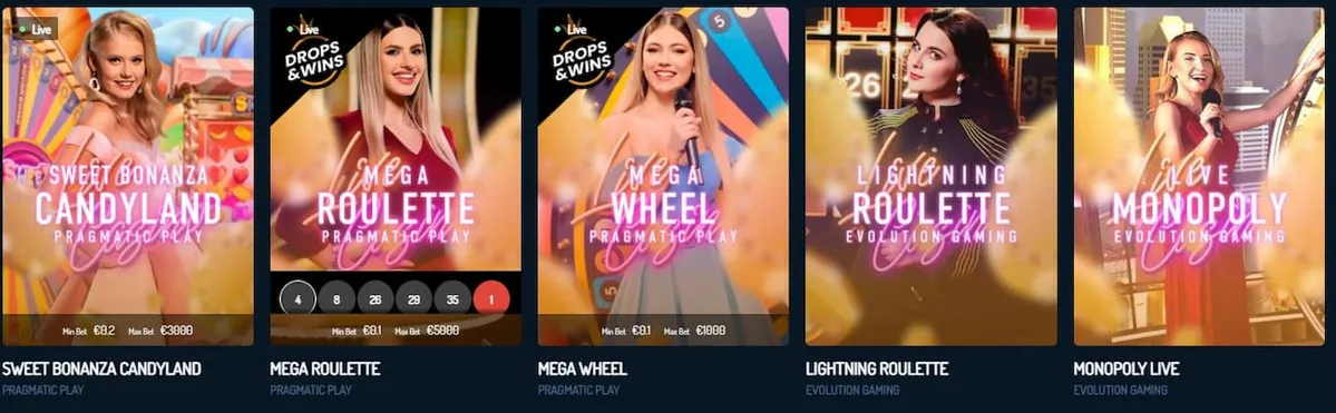 NeonVegas Casino valikoima ja kategoriat livekasinon peleihin