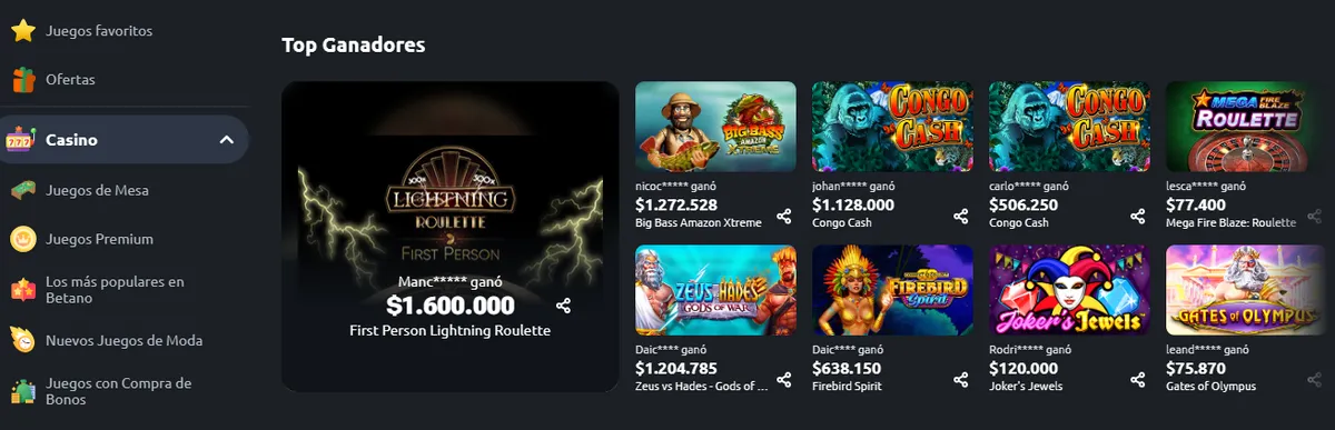 Betano Argentina tiene un nutrido catálogo de juegos de casino.