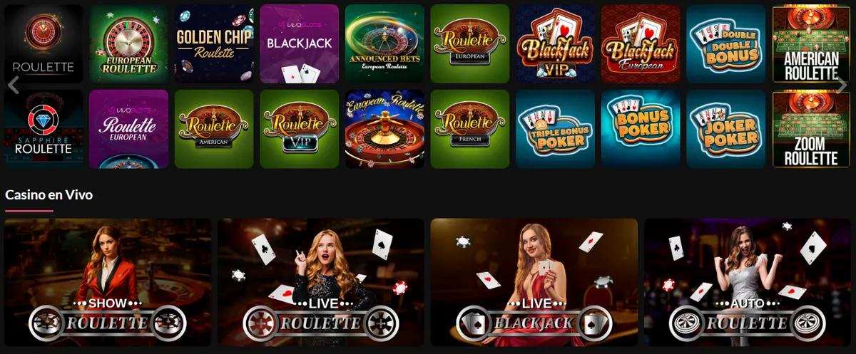 Juegos de casino en vivo disponibles en Bet91