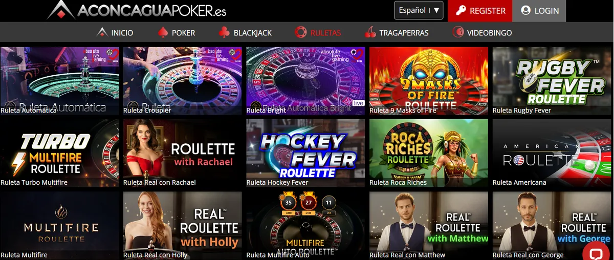 Este es el catálogo de ruletas de Aconcagua Poker