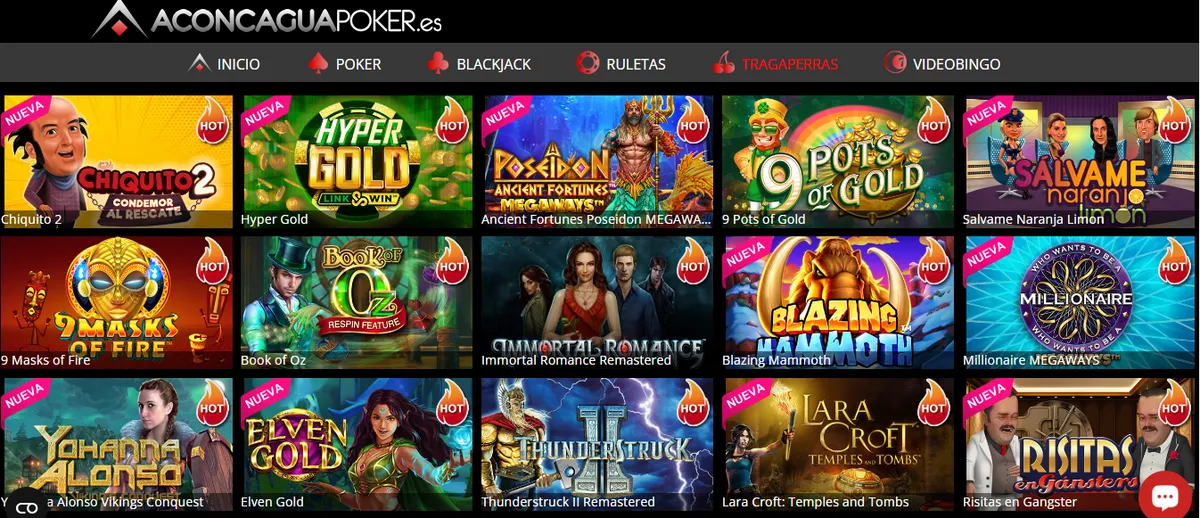 Este es el catálogo de juegos de slots en Aconcagua Poker
