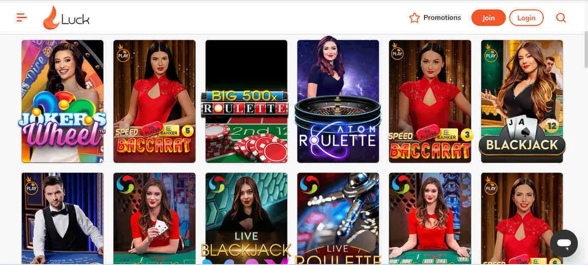 Live dealer games available at Luck Casino