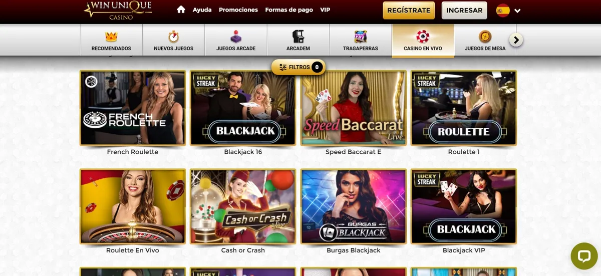 Conoce los juegos de casino en vivo de Unique