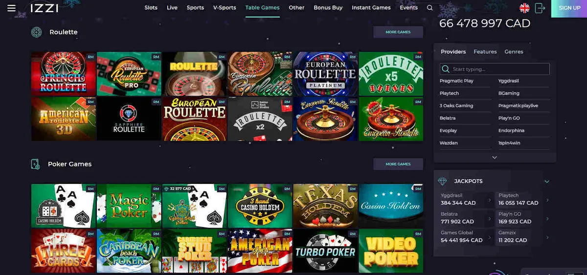 Play online table games at Izzi Casino