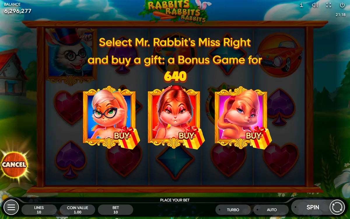 Скриншот игрового раунда слота Rabbits, Rabbits, Rabbits!