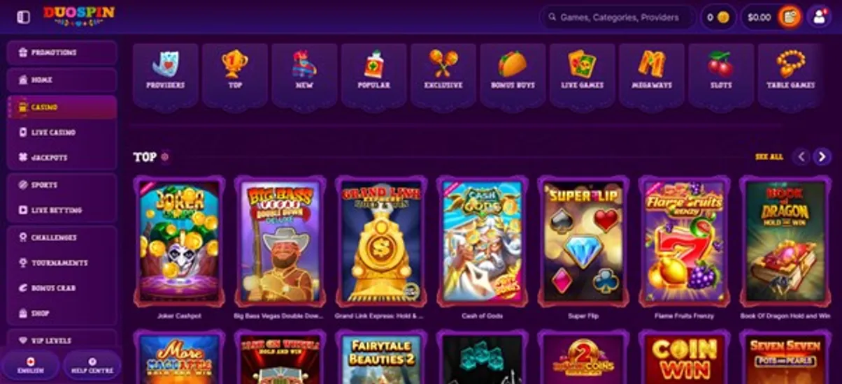 Discover casino games at Duospin Casino