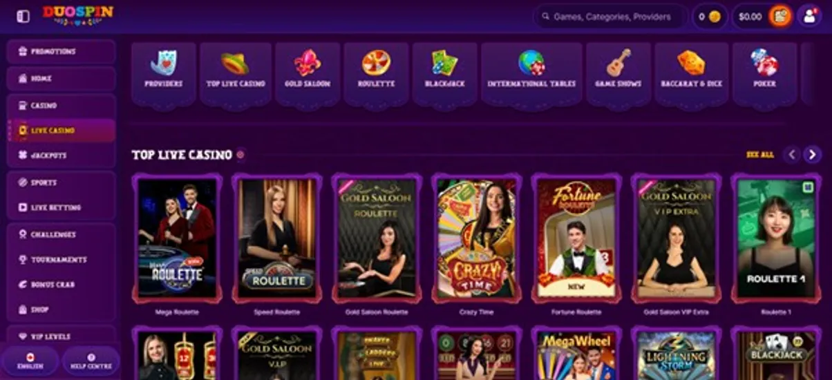 Duospin live casino games