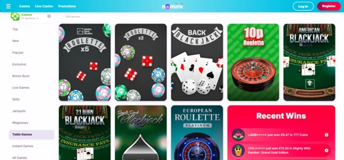 Which table games are available at Nomini?