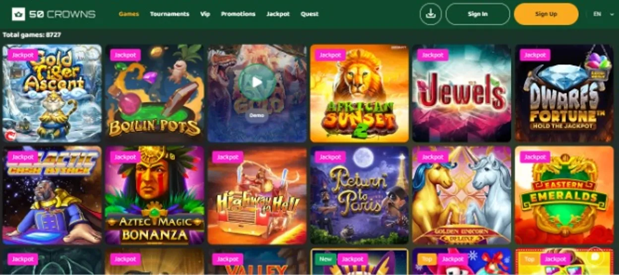 50 Crowns Casino slot selection