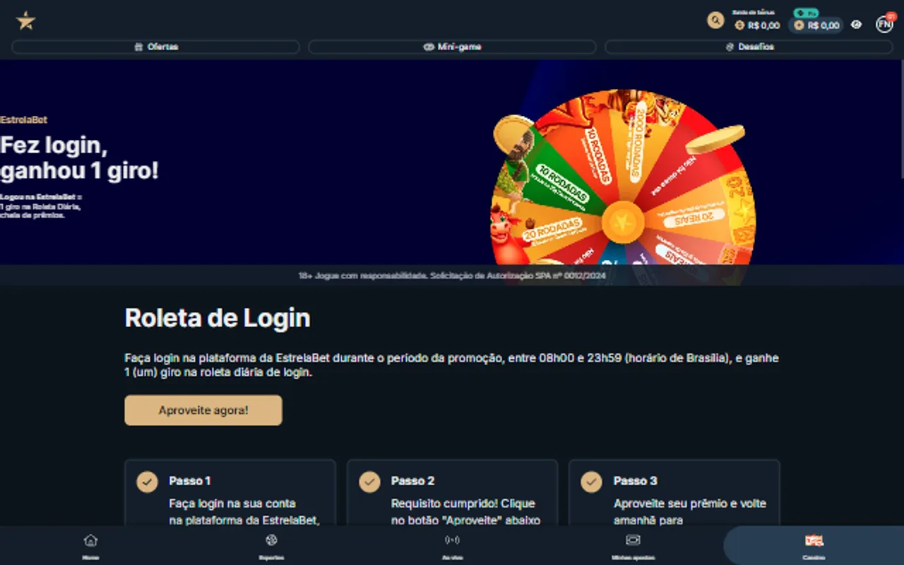 bônus roleta diária estrela bet