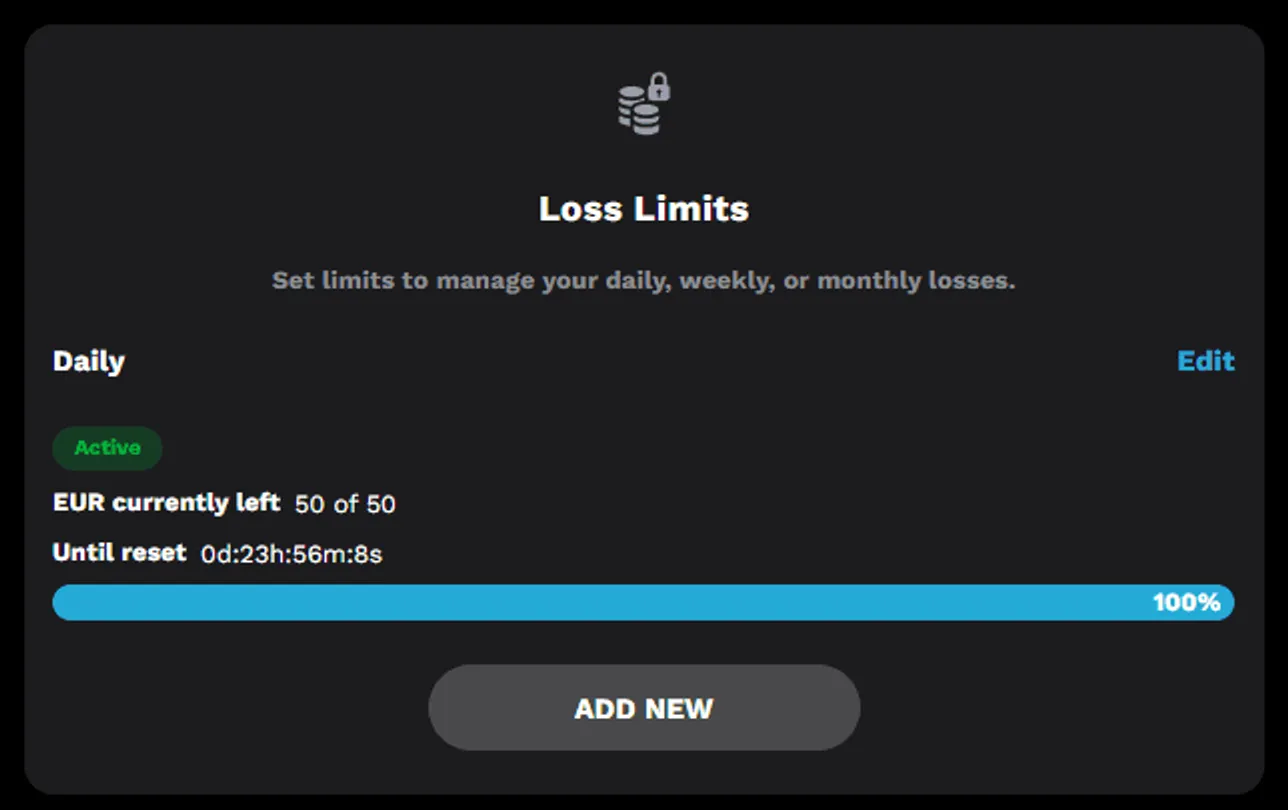 LevelUp casino loss limits