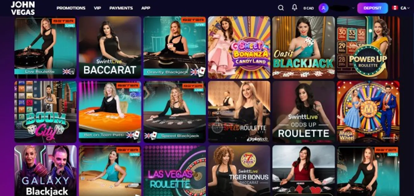 Live Games at JohnVegasCasino