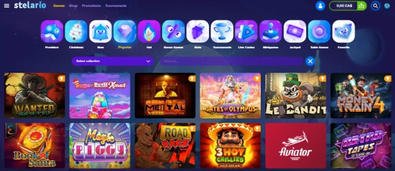 Stelario Casino game selection