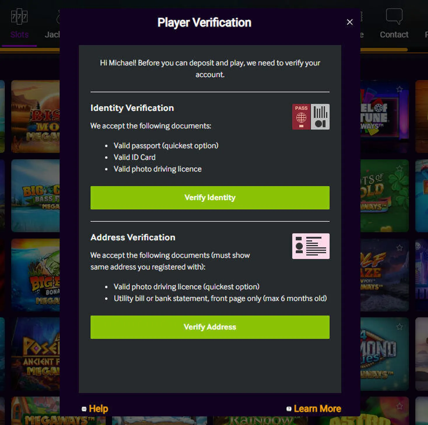 Jackpot City player verification