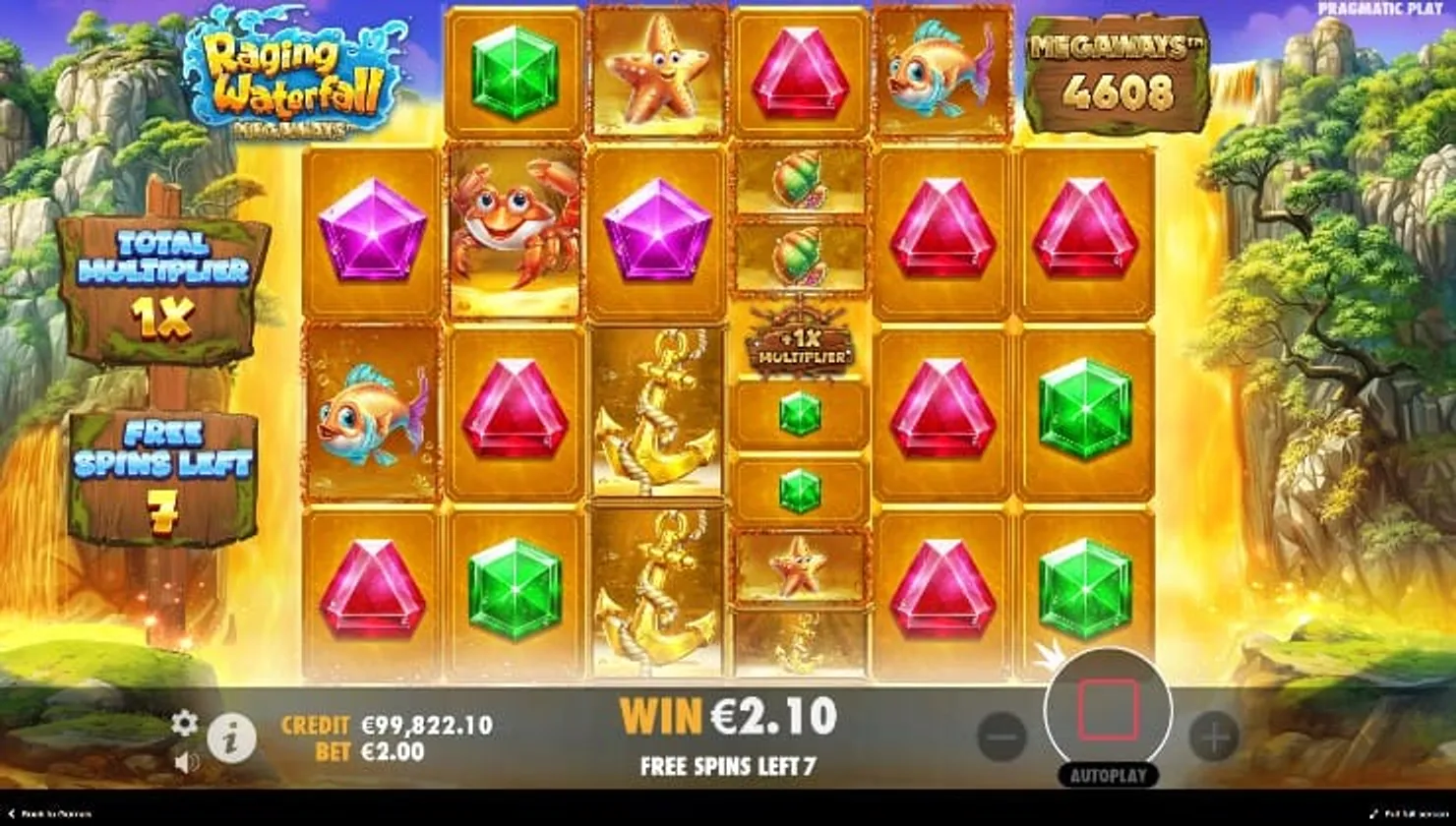 Free spins with a 1x multiplier landing on reel four