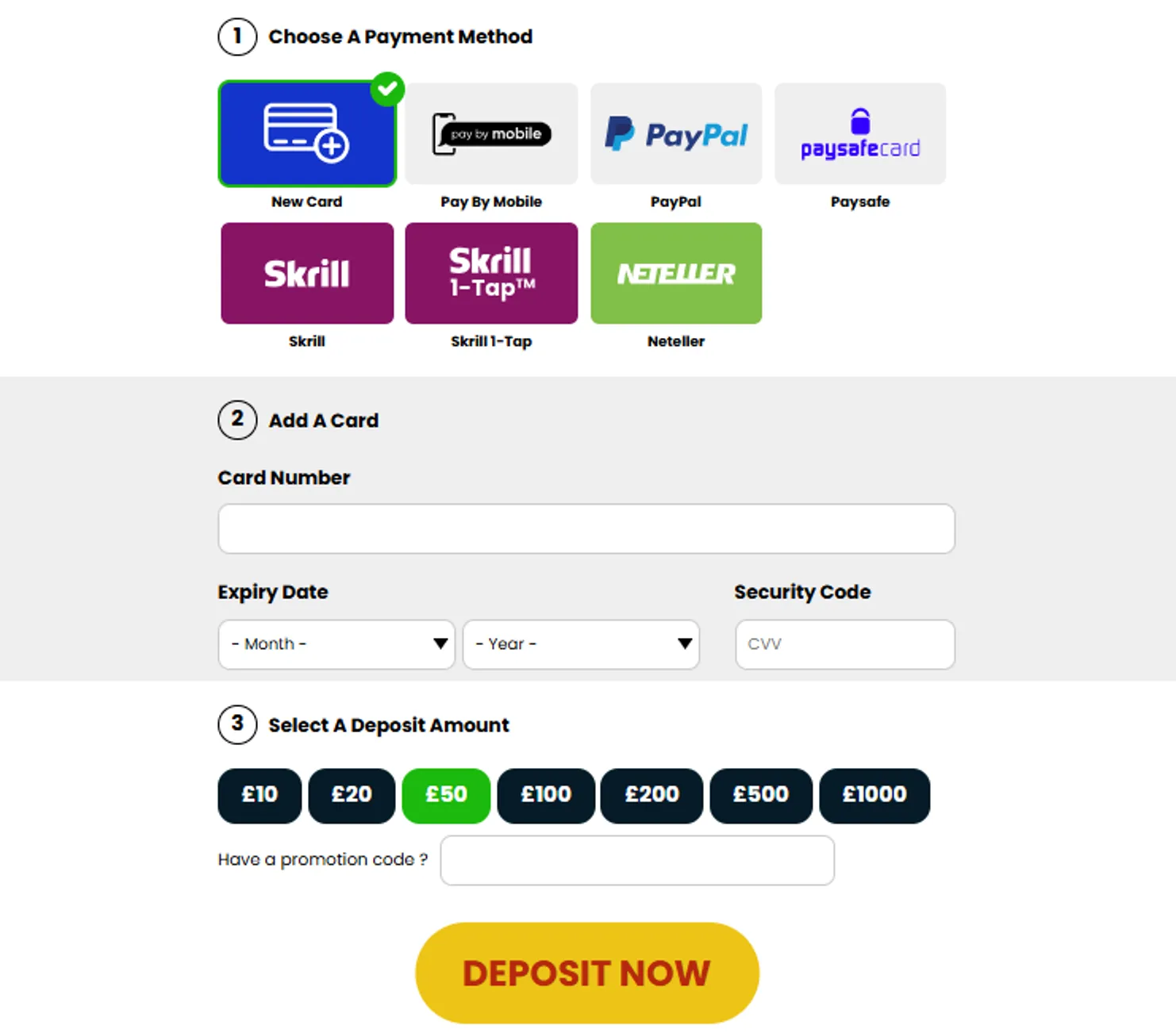 Deposit and withdrawal methods