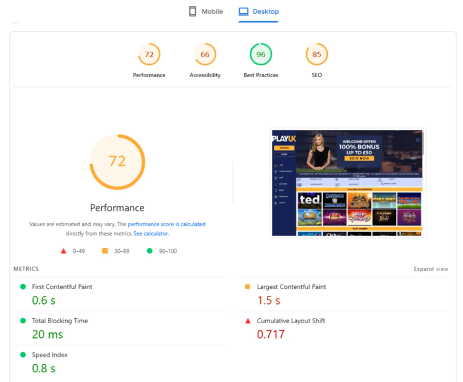 PlayUK casino browser performance