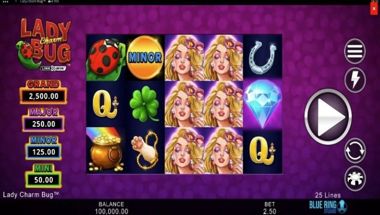 The base game round of the Lady Charm Bug slot