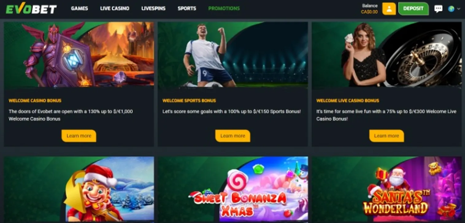 Bonuses we discovered at Evobet Casino