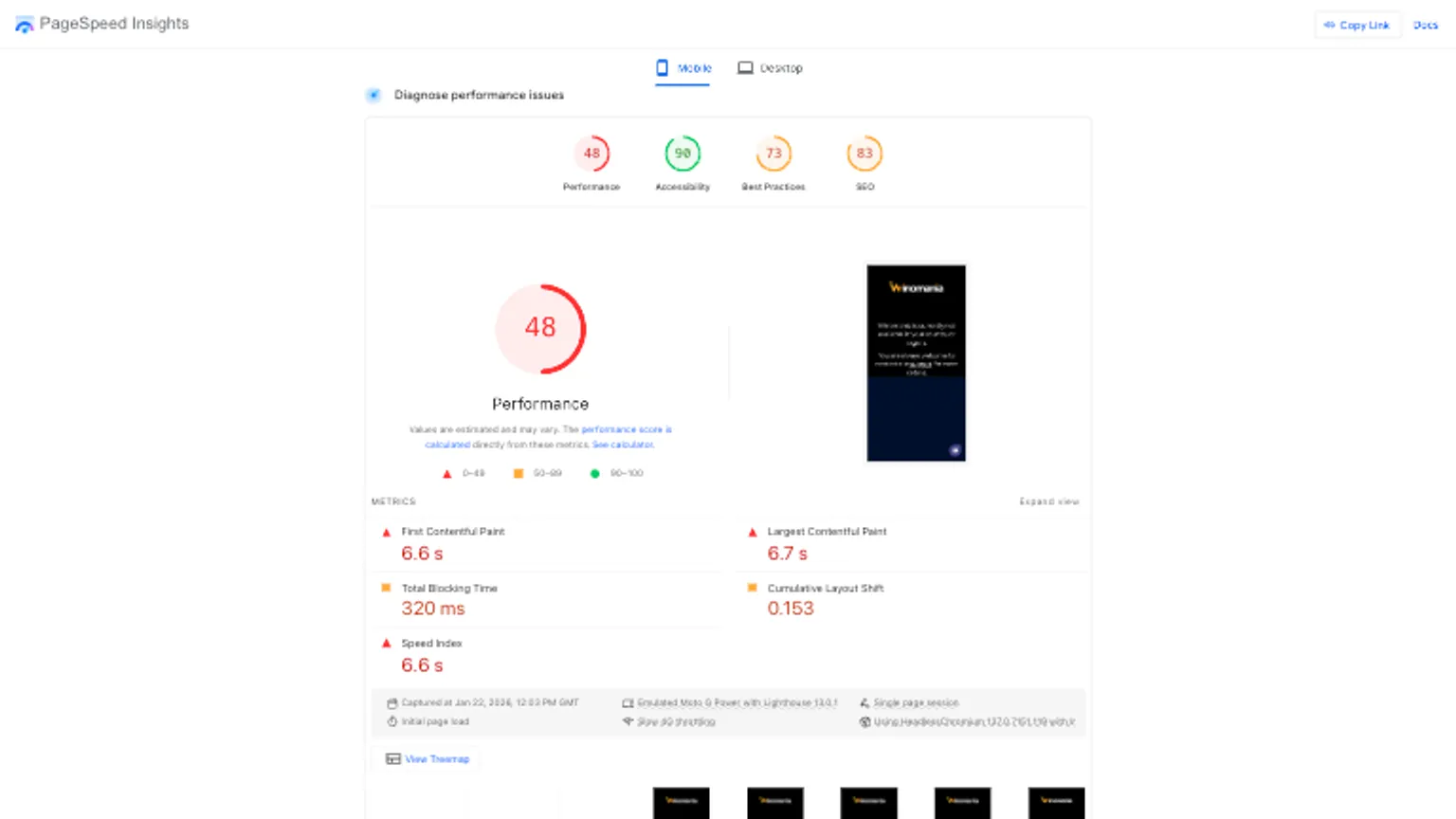Winomania Casino mobile and browser performance