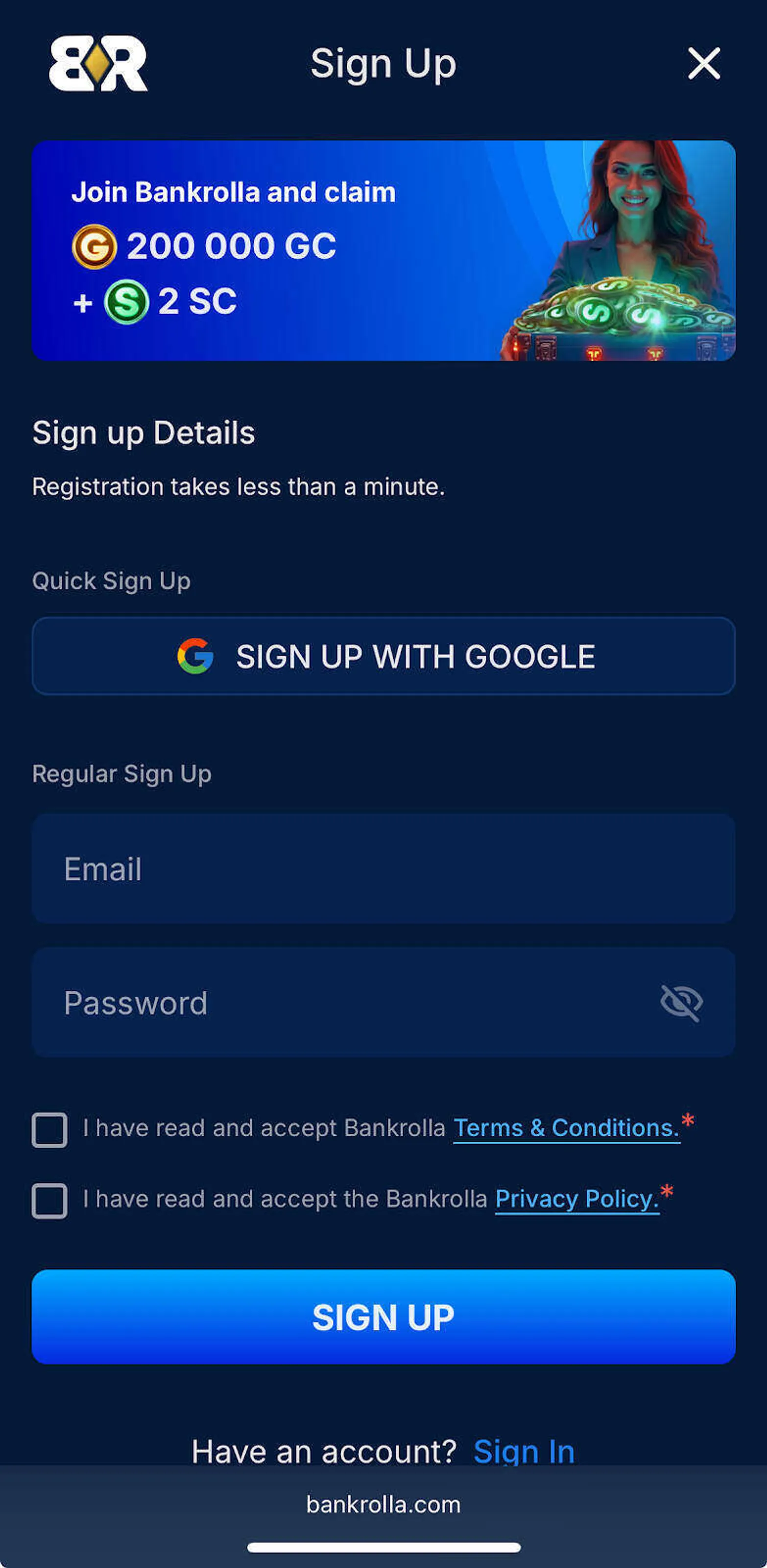 How to sign up for BankRolla