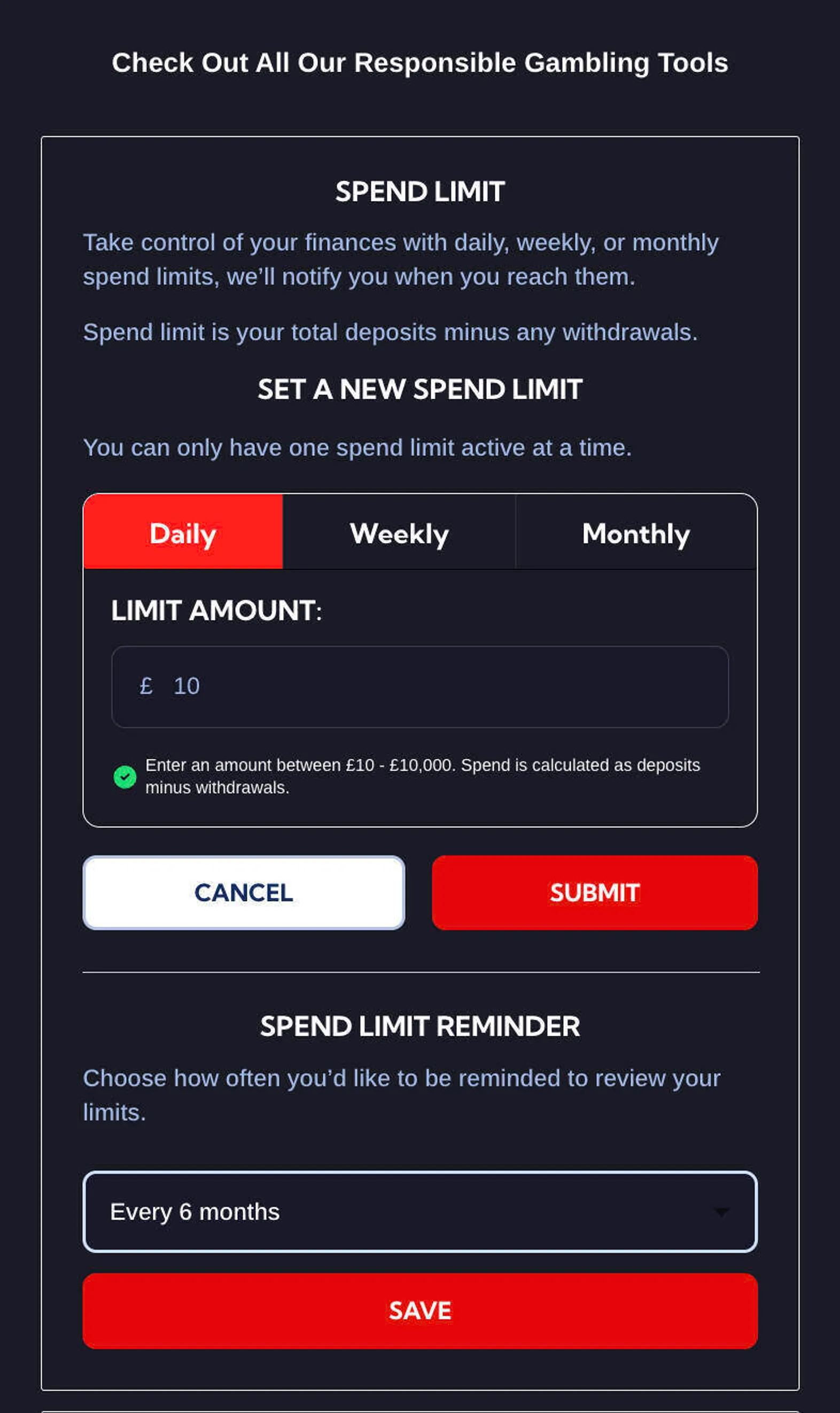 Monopoly Casino responsible gambling tools