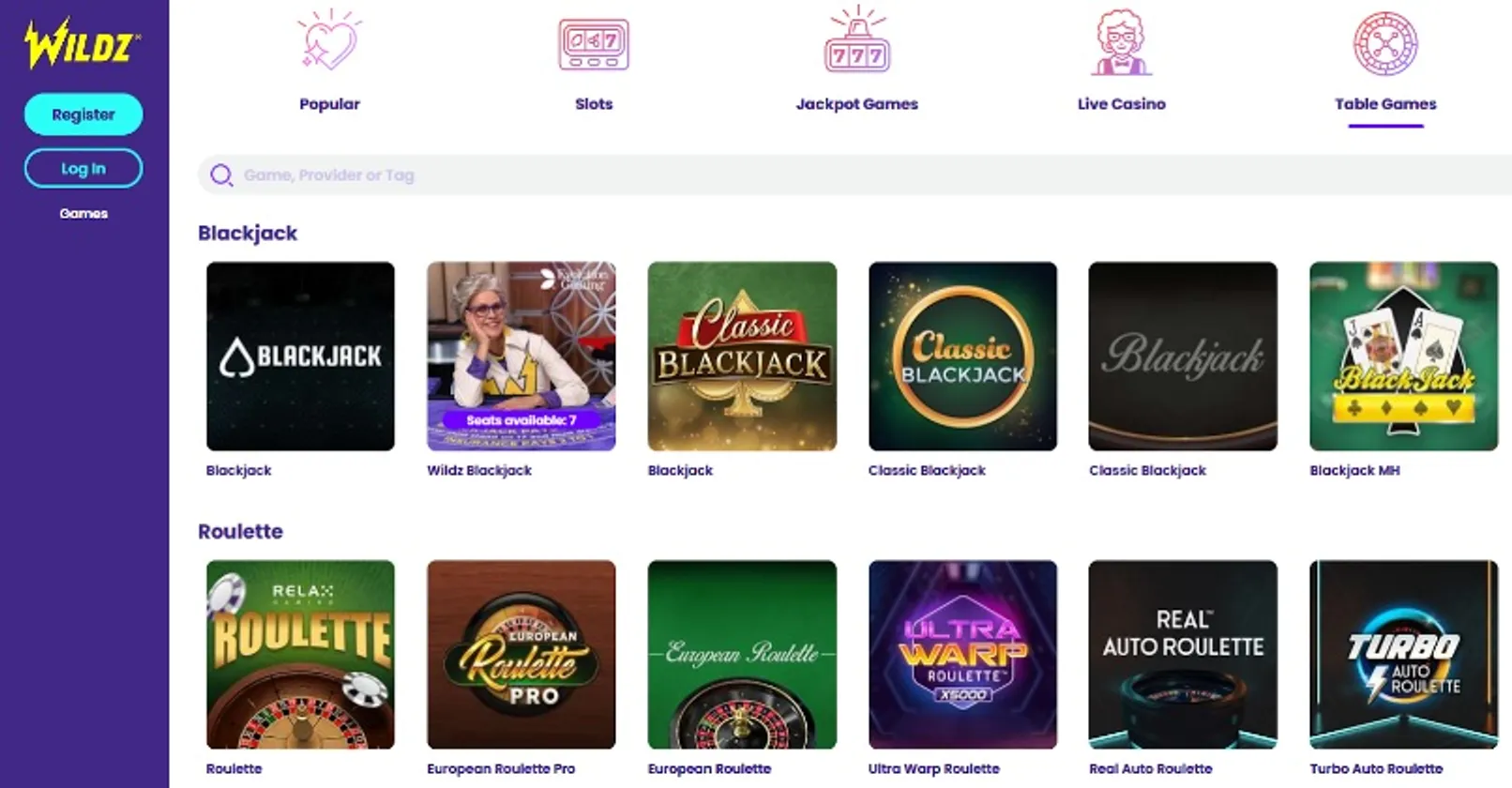 Does Wildz Casino offer table games