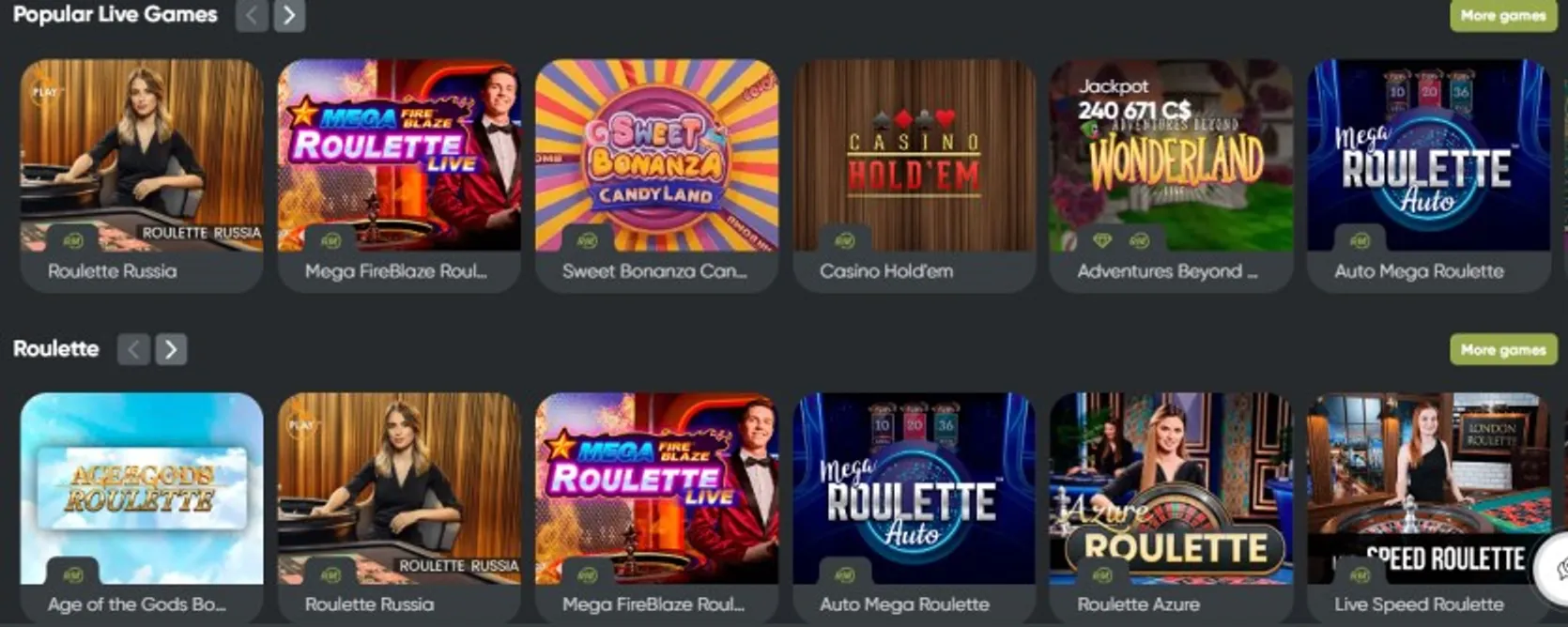 Live Casino Games at Fresh