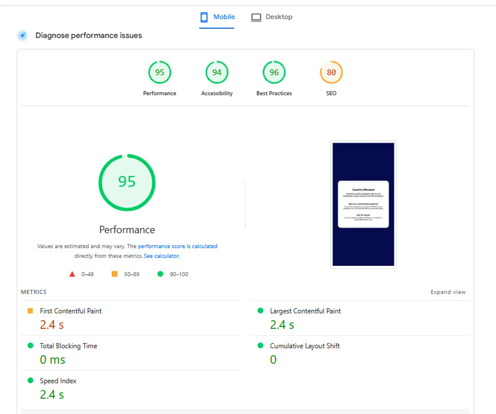 User experience and site performance at Kodabet