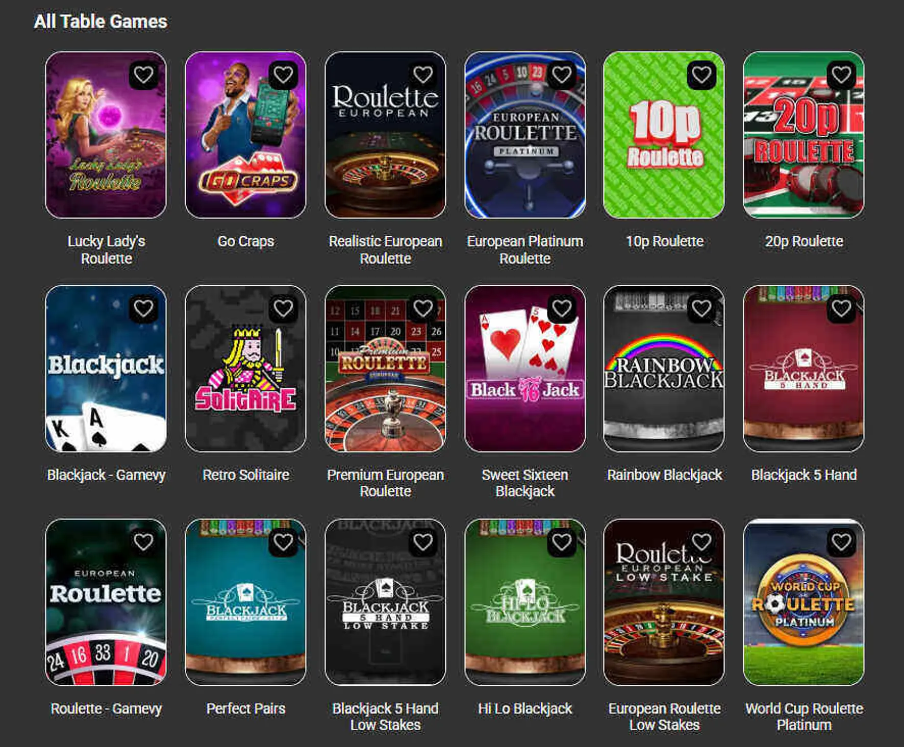 Table games at Parimatch