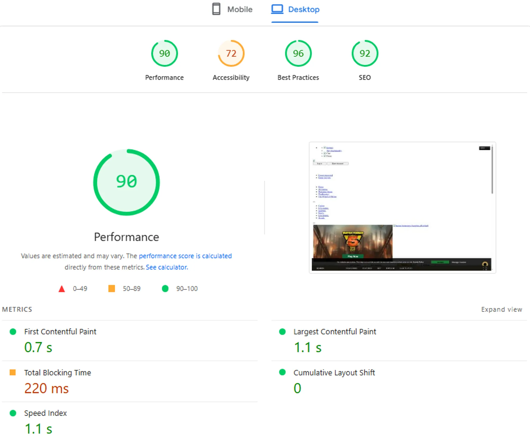 Browser performance at Mega Riches