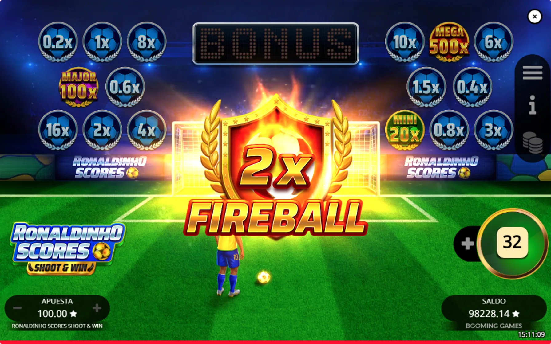 fire ball com multiplicador no jogo ronaldinho scores