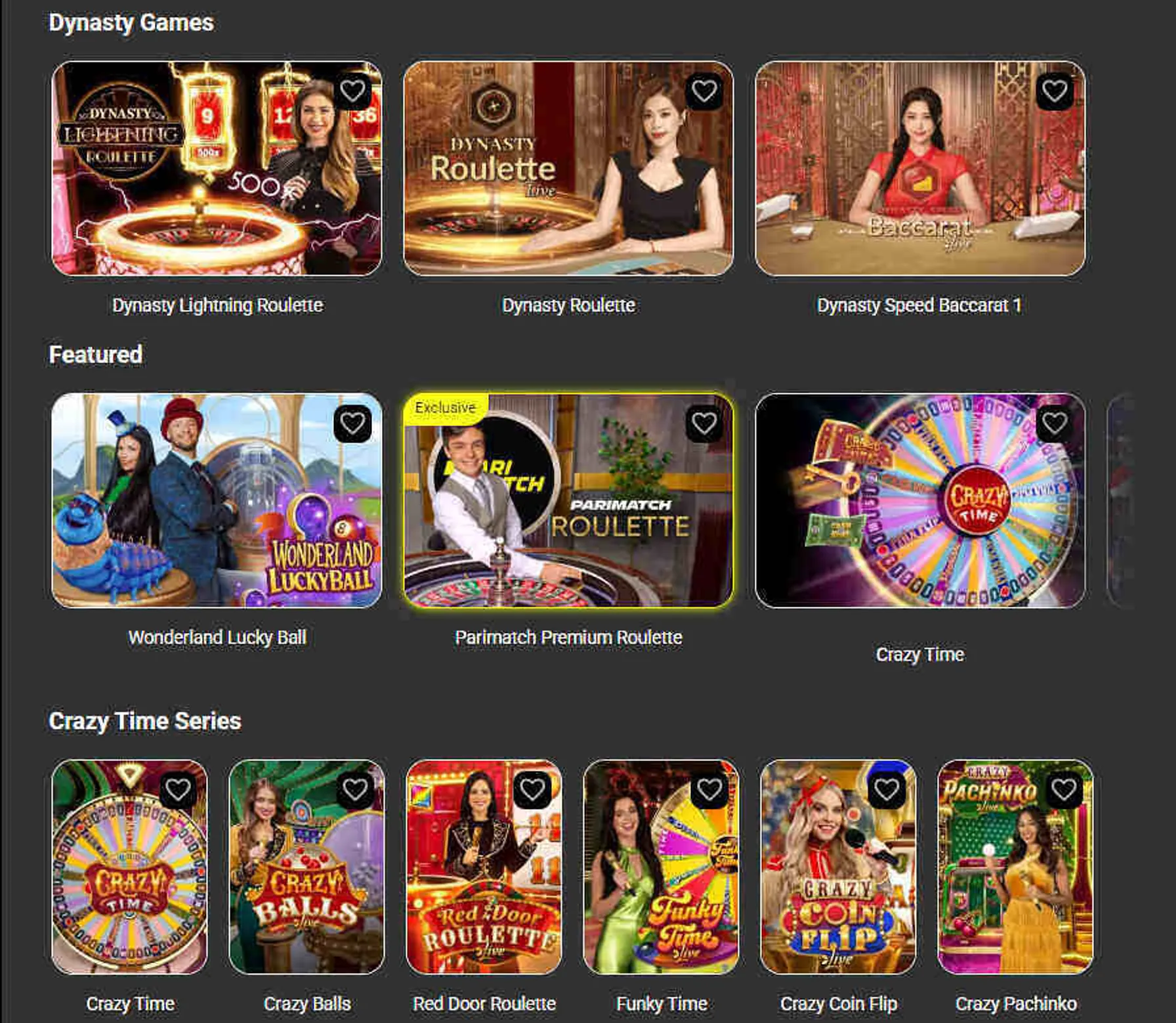 Parimatch live casino tables