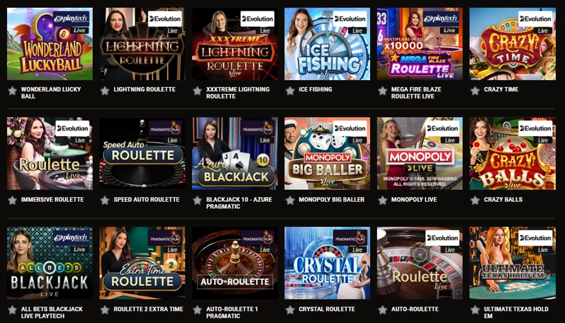 Live Casino at Mega Riches