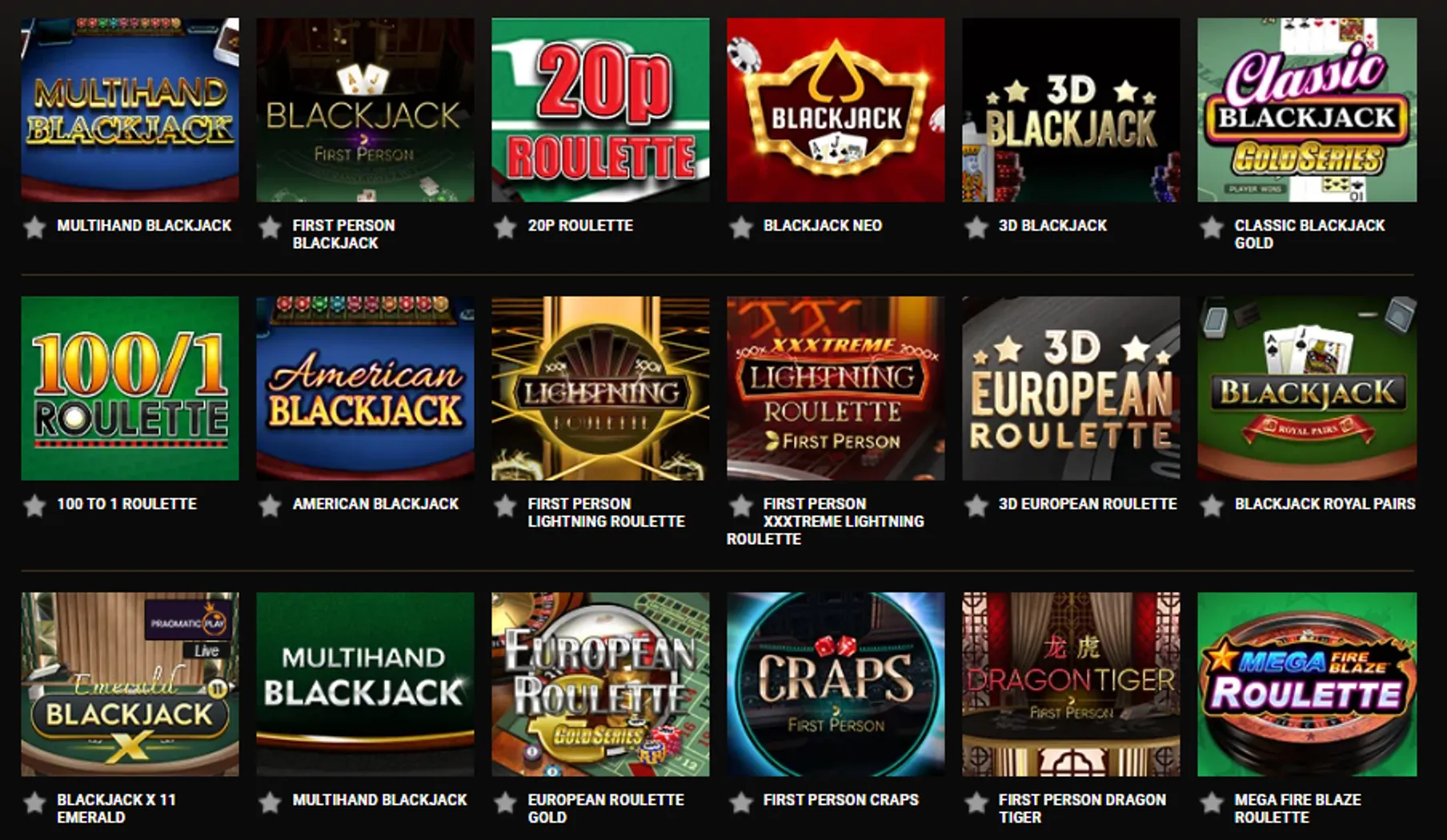 Table Games at Mega Riches