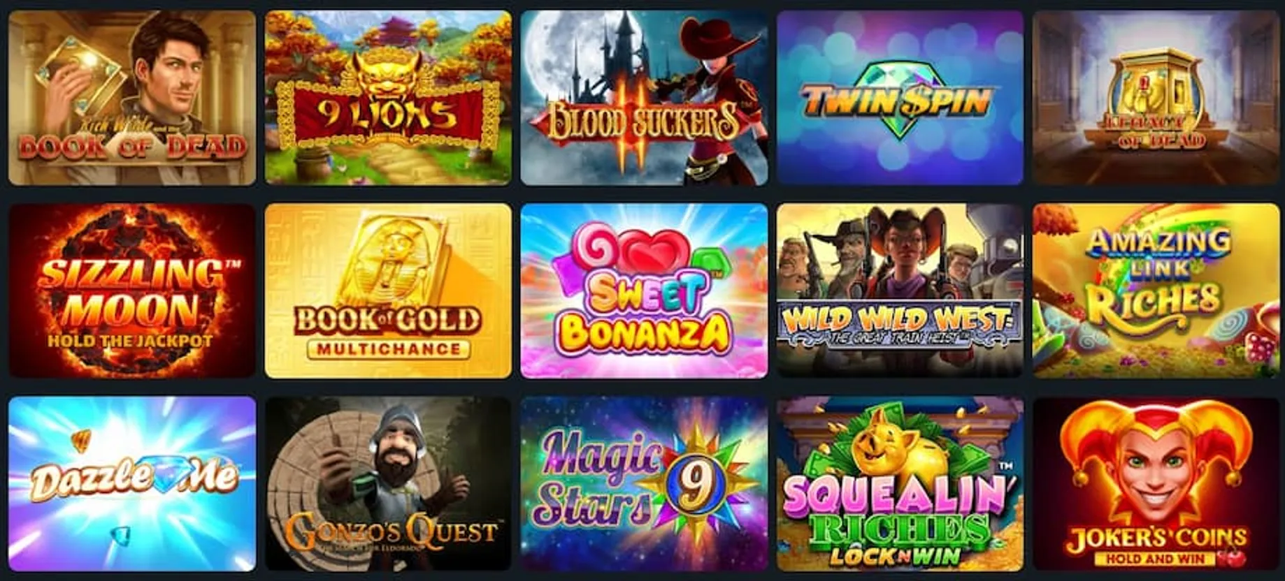 Play Fast Casino kuvakkeita eri kolikkopeleistä