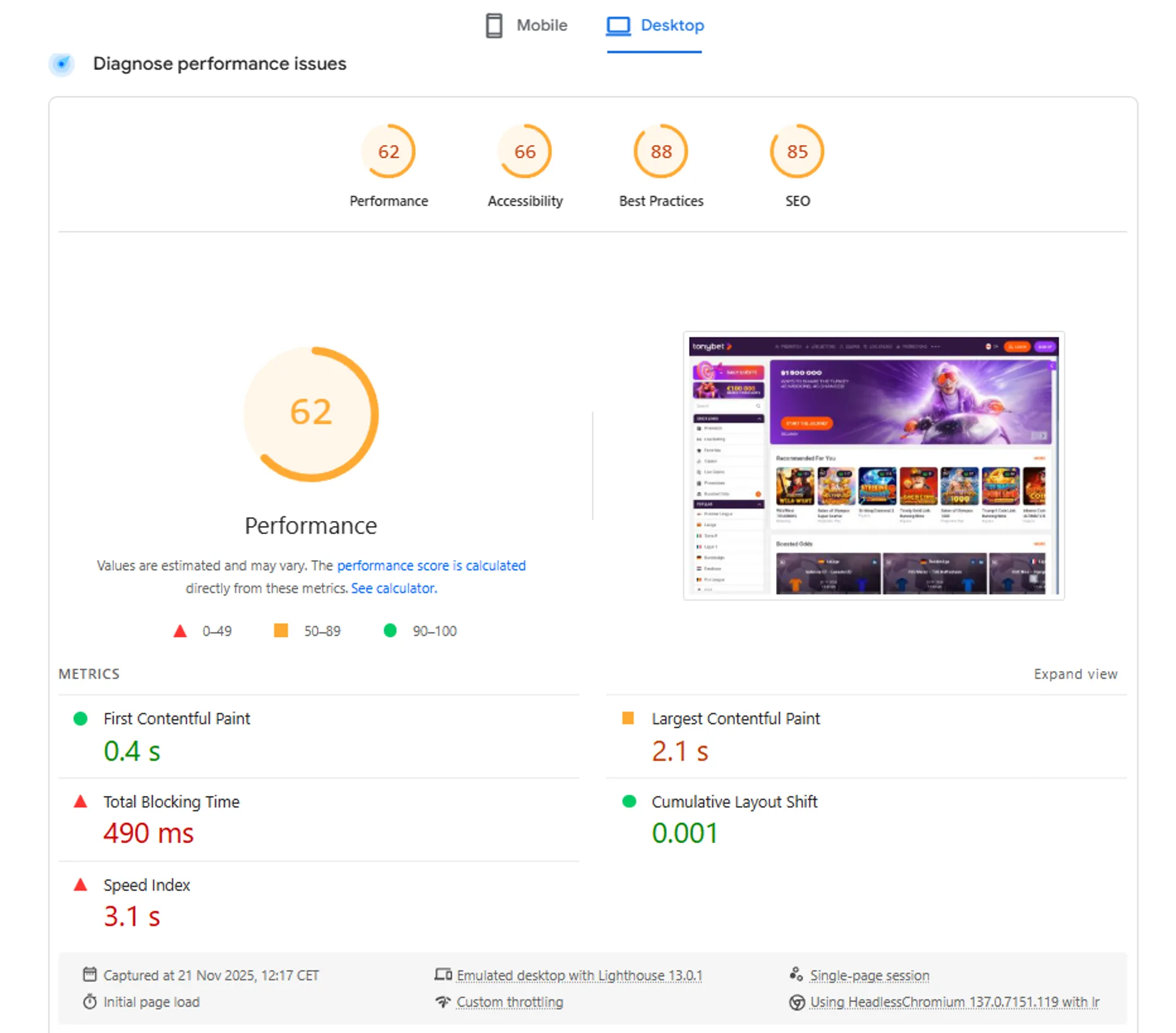 User experience and site performance