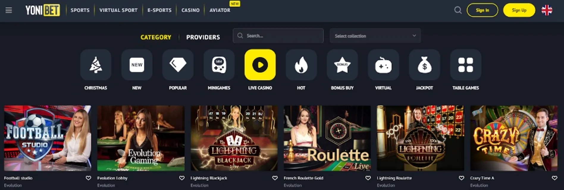 Live casino games at Yonibet Casino