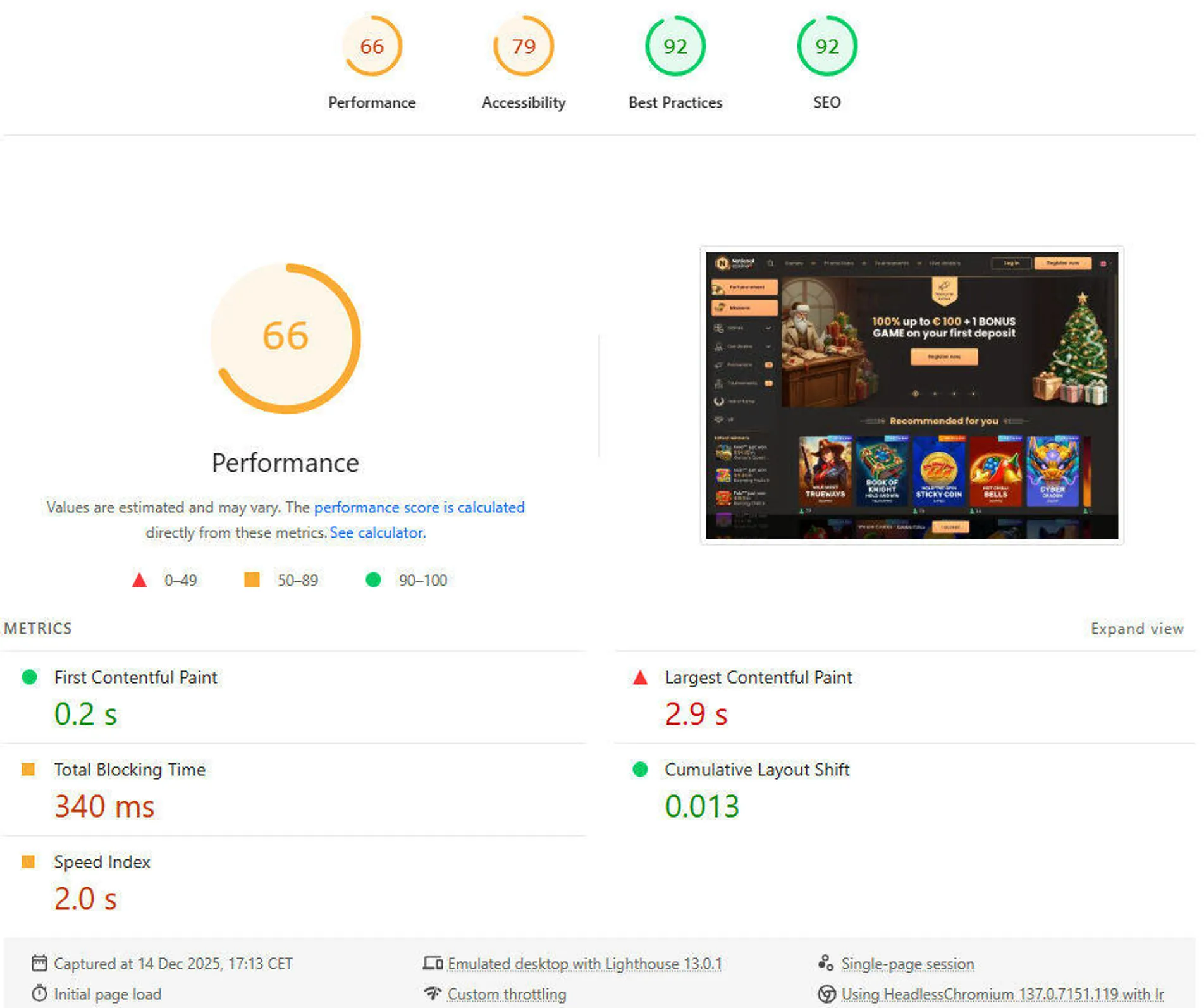 User experience and site performance at National casino