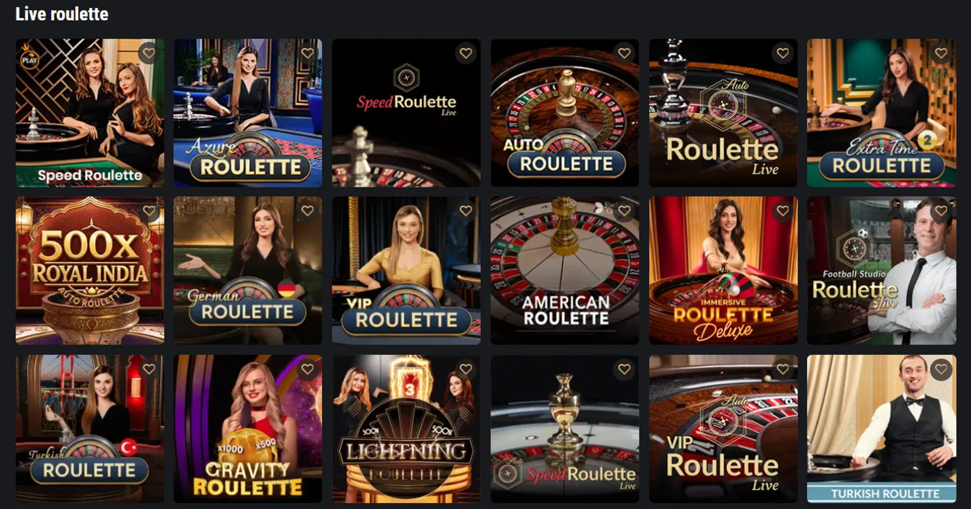 Roulette, poker and other table games