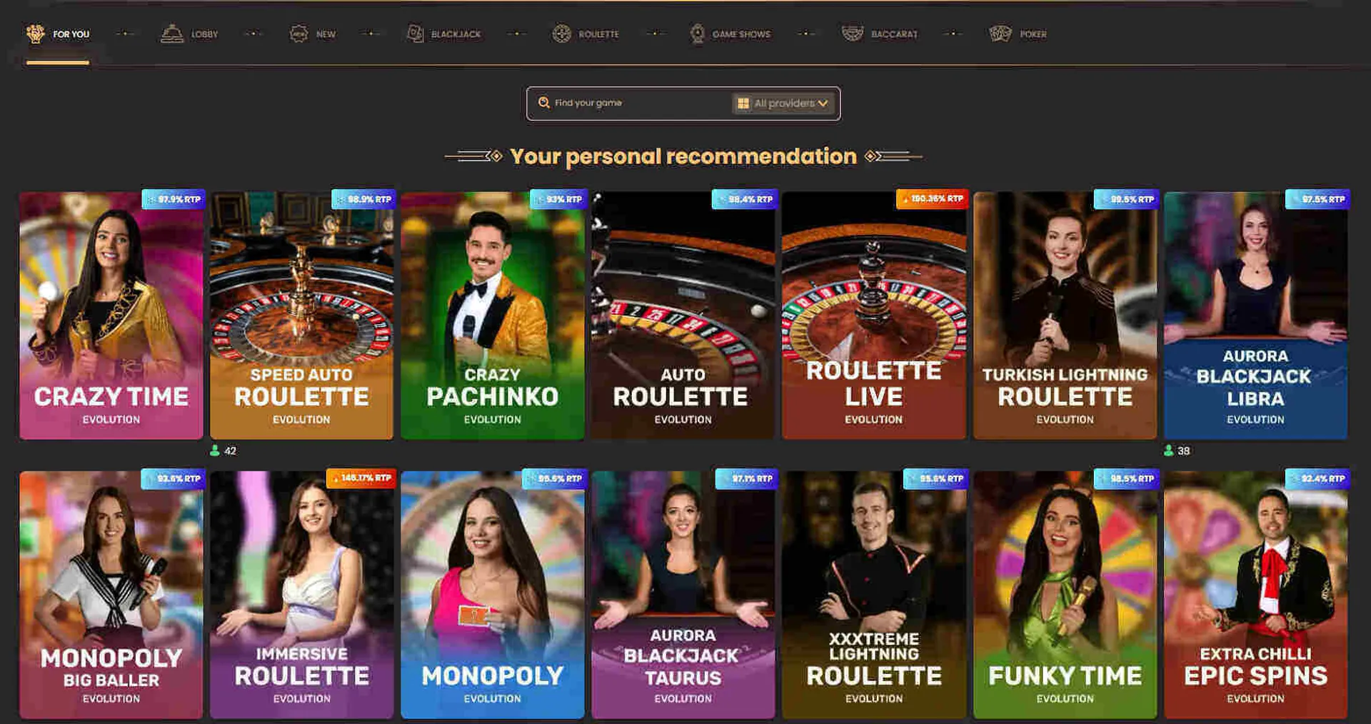 Roulette, poker and other table games at National casino