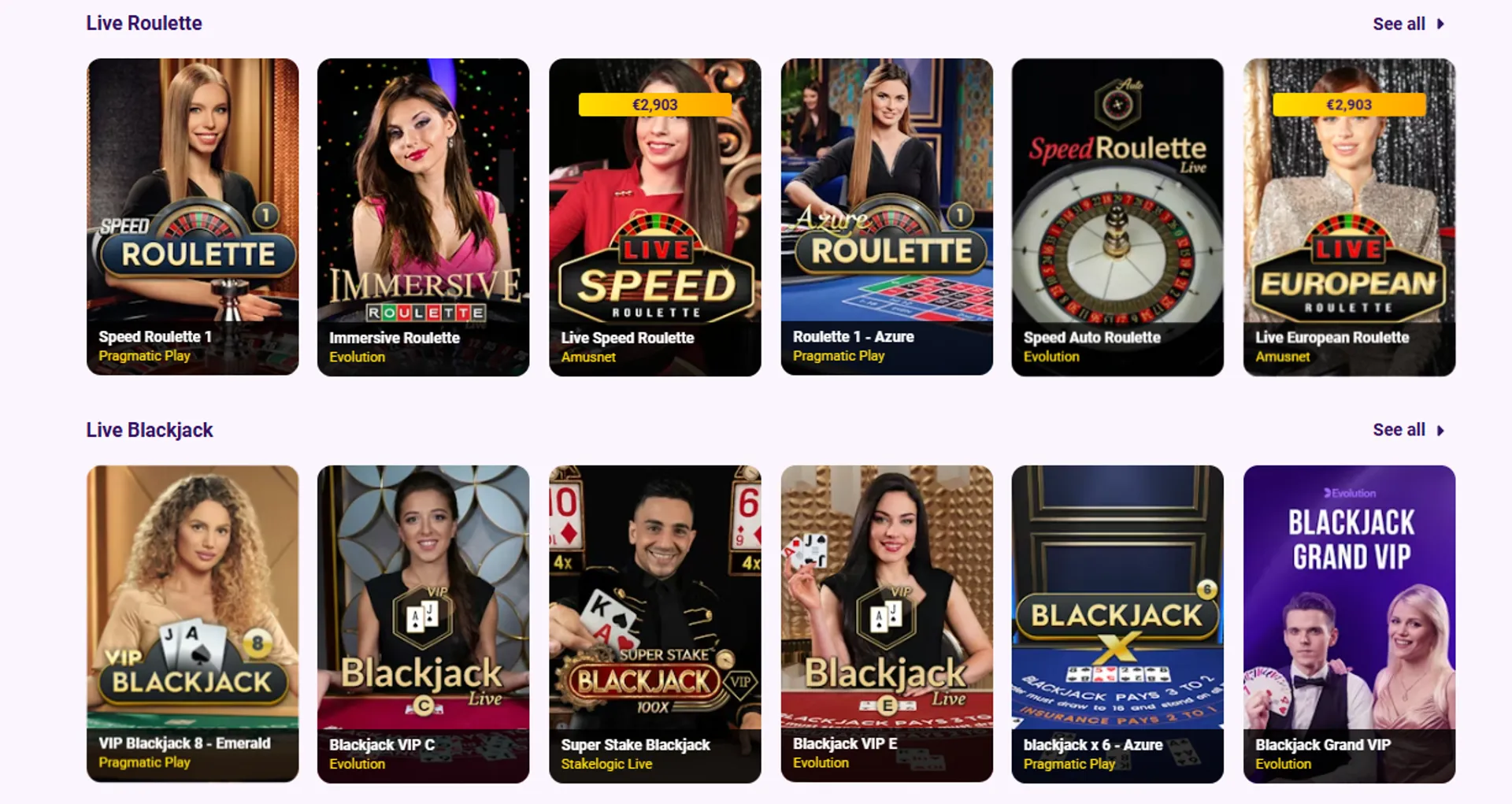 Live casino games at Slotbox