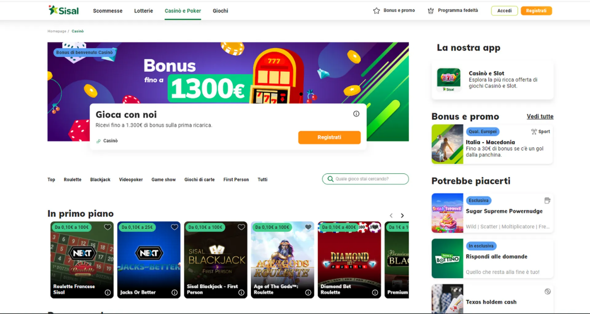 sisal casino homepage